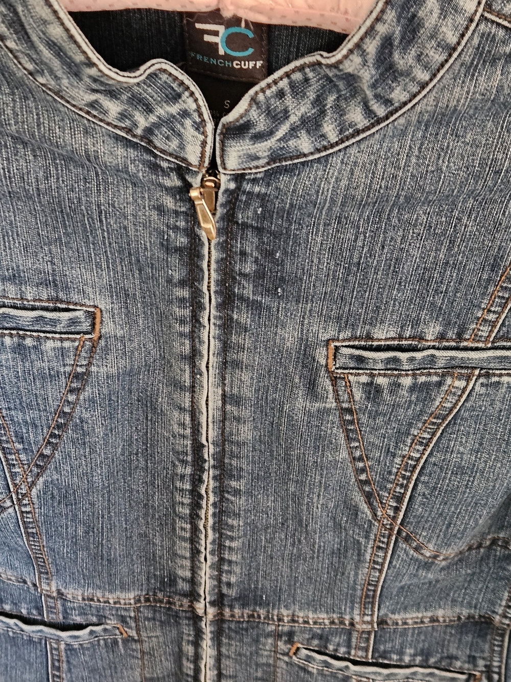 French Cuff Light Wash Denim Zip-Front Jacket Y2k Size Small